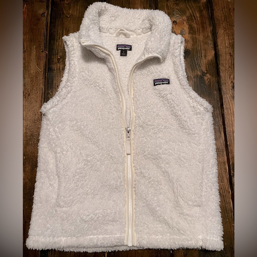 Patagonia Los Gatos Fleece Full Zip Vest Girls Large 12 Birch White